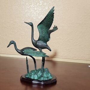 BRONZE EGRET CRANE BIRD SCULPTURE